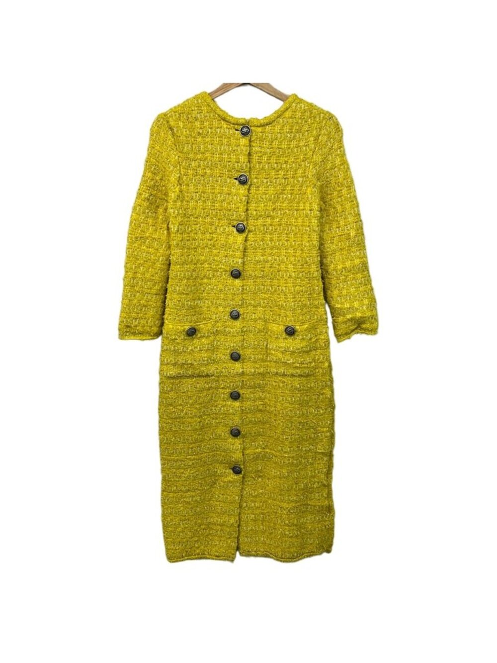 Balenciaga Dress Yellow White Gold Long Sleeve Tweed Glitter